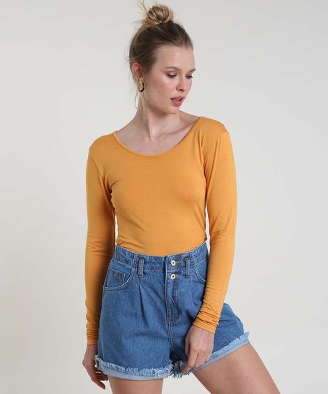 blusa básica de viscose manga longa cinza escuro - caramelo