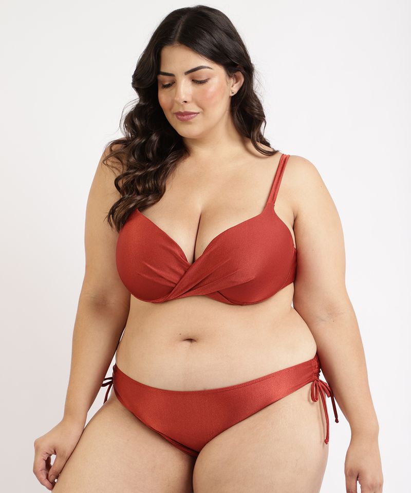 Biquíni Calcinha Plus Size com Amarração e Proteção UV50+ Vermelho