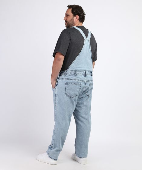 Macacão Jeans Masculino Plus Size com Bolsos Azul Médio