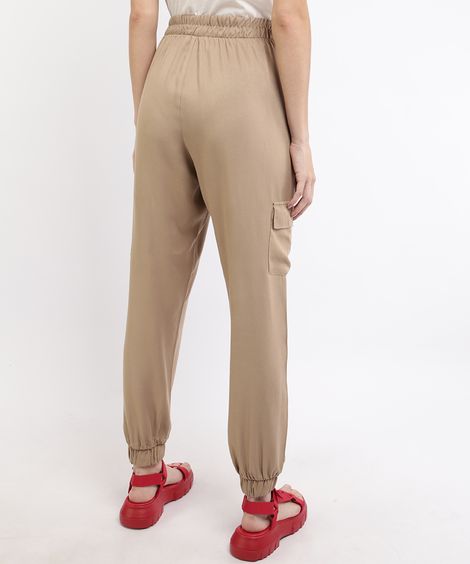 Calça Feminina Jogger Cargo Cintura Alta Kaki
