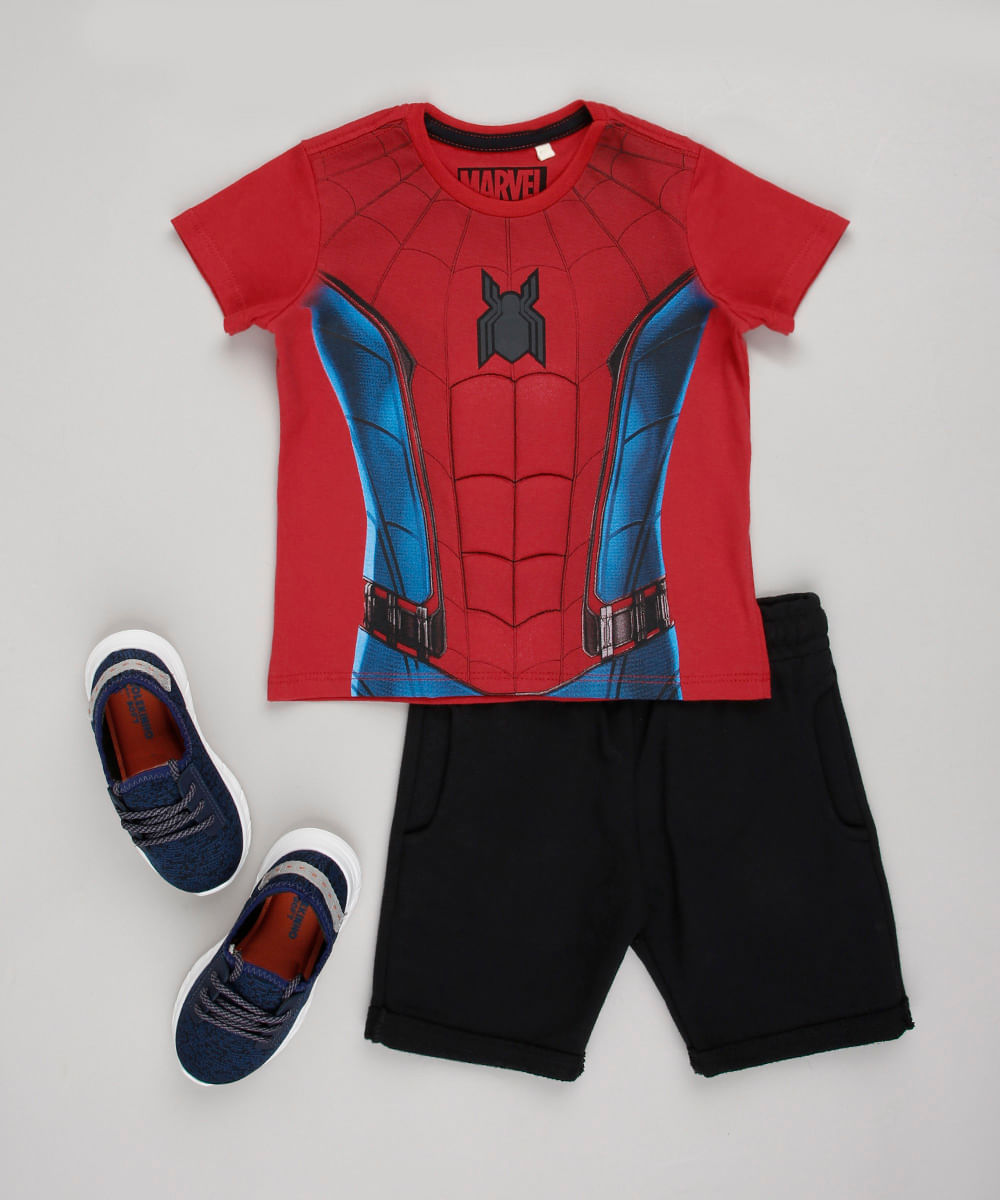camiseta infantil manga curta homem aranha preta - C&A