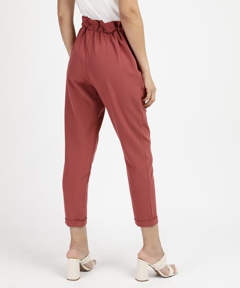 Calça Feminina Clochard Cintura Super Alta Alfaiatada com Faixa para Amarrar  Rosa