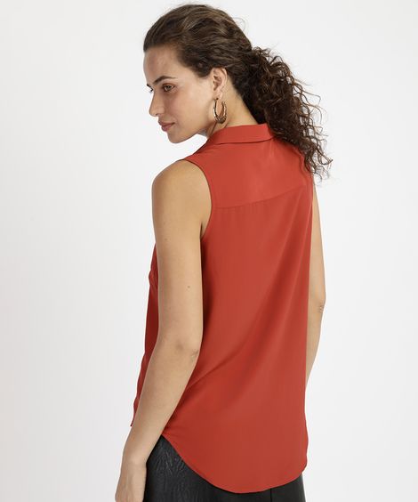Camisa Feminina com Bolso Sem Manga Laranja