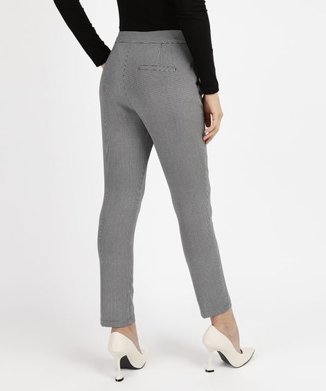 Calça Feminina Skinny Cintura Alta Alfaiatada Estampada Xadrez  Preta