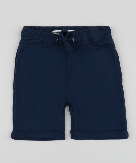 Bermuda Infantil em Moletom com Cordão e Bolsos Azul Marinho