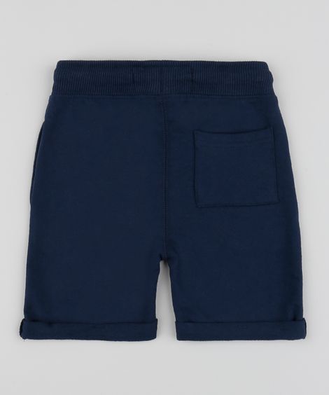 Bermuda Infantil em Moletom com Cordão e Bolsos Azul Marinho