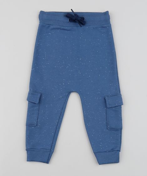 Calça de Moletom Infantil Saruel com Bolsos Azul