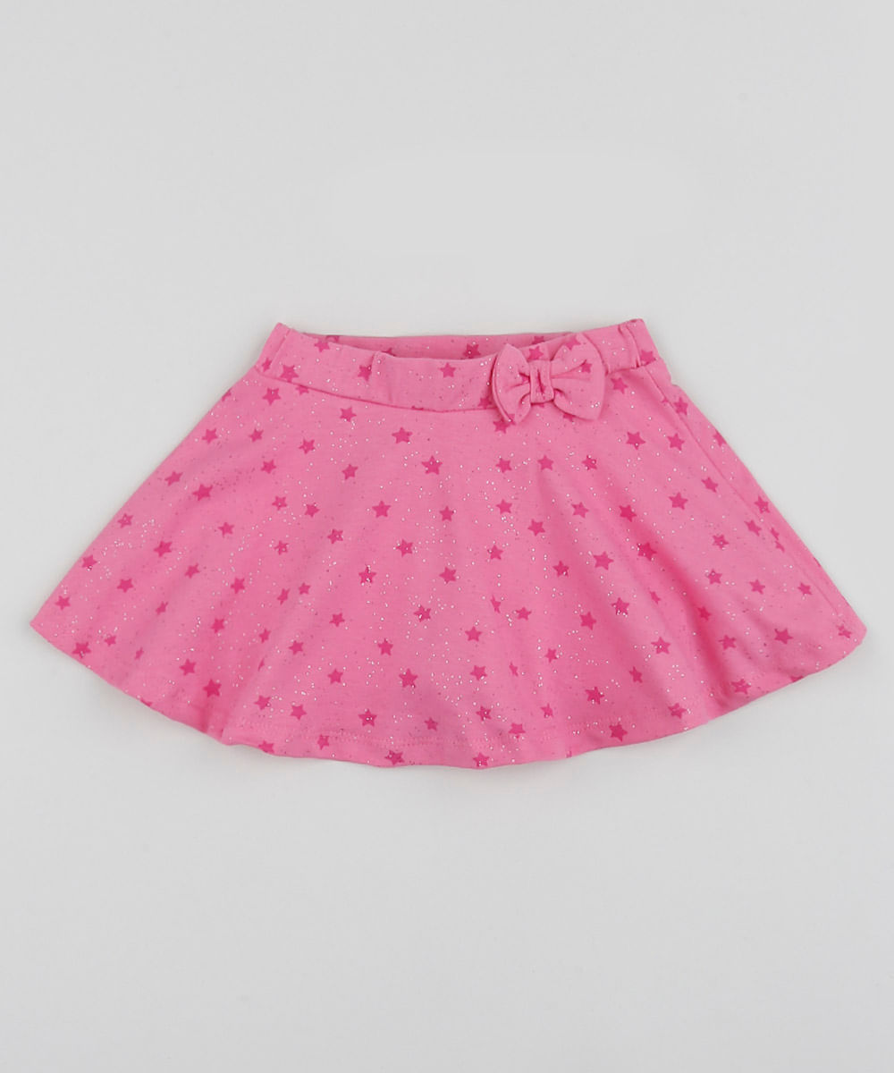 Short-Saia-Infantil-Estampada-de-Estrelas-com-Laco-e-Glitter-Rosa-9954166-Rosa_1