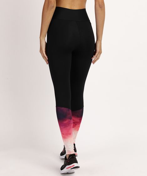 Calça Legging Feminina Esportiva com Recorte Degradê Preta