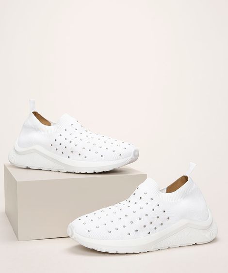 Tênis Meia Feminino Oneself Knit com Tachas Branco