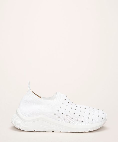 Tênis Meia Feminino Oneself Knit com Tachas Branco