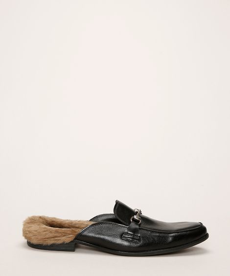 Sapato Mule Masculino Oneself com Pelo Preto