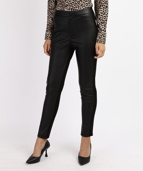 Calça Legging Feminina Cintura Alta com Recorte Preta