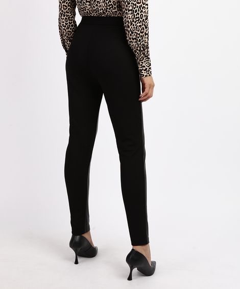 Calça Legging Feminina Cintura Alta com Recorte Preta