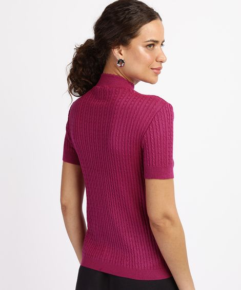 Blusa de Tricô Feminina Manga Curta Gola Alta Roxa