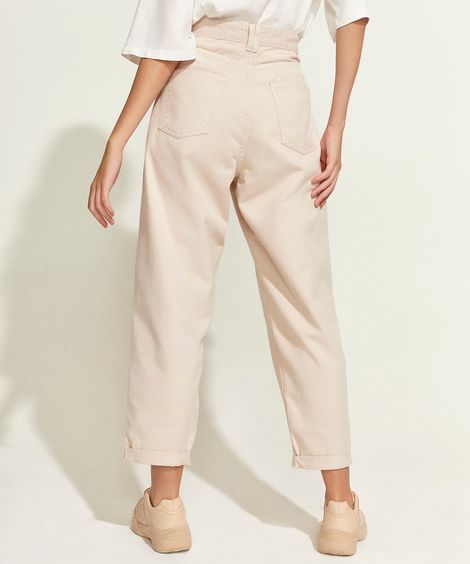 Calça de Sarja Feminina Baggy Cintura Super Alta Bege