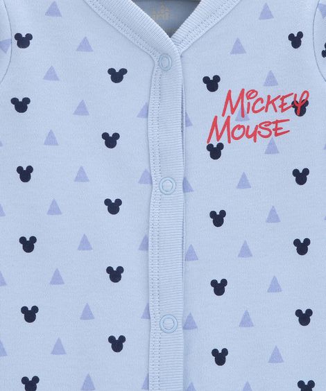 Macacão Infantil Mickey Estampado Manga Longa Gola V Azul Médio