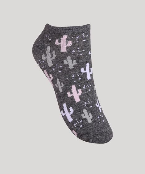 Kit de 3 Meias Feminino Chevron e Cactos Cano Baixo Multicor
