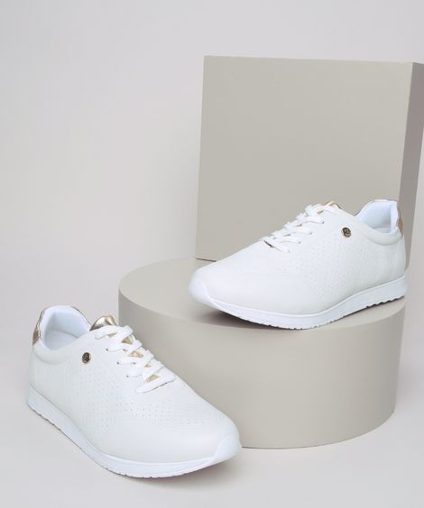 Tênis Feminino Via Uno com Recorte Metalizado Branco