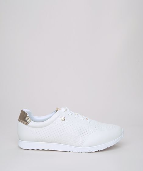 Tênis Feminino Via Uno com Recorte Metalizado Branco