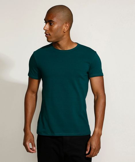 camiseta slim básica manga curta - verde escuro