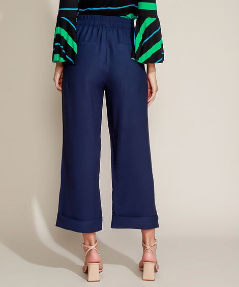 Calça Feminina Pantacourt Cintura Super Alta Alfaiatada Azul Marinho