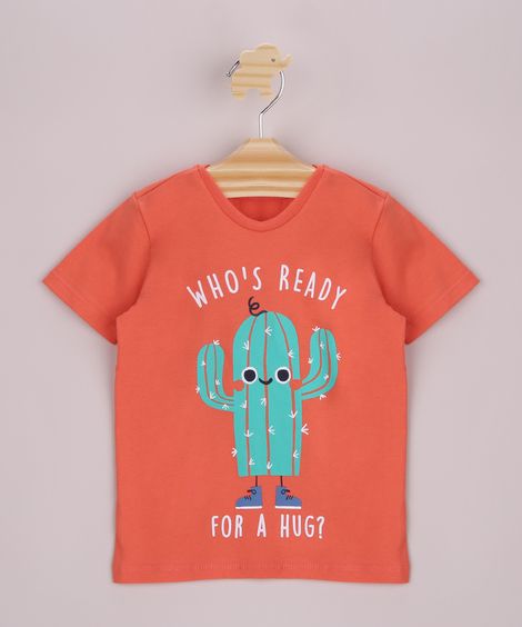 Camiseta Infantil Cactos Manga Curta Laranja