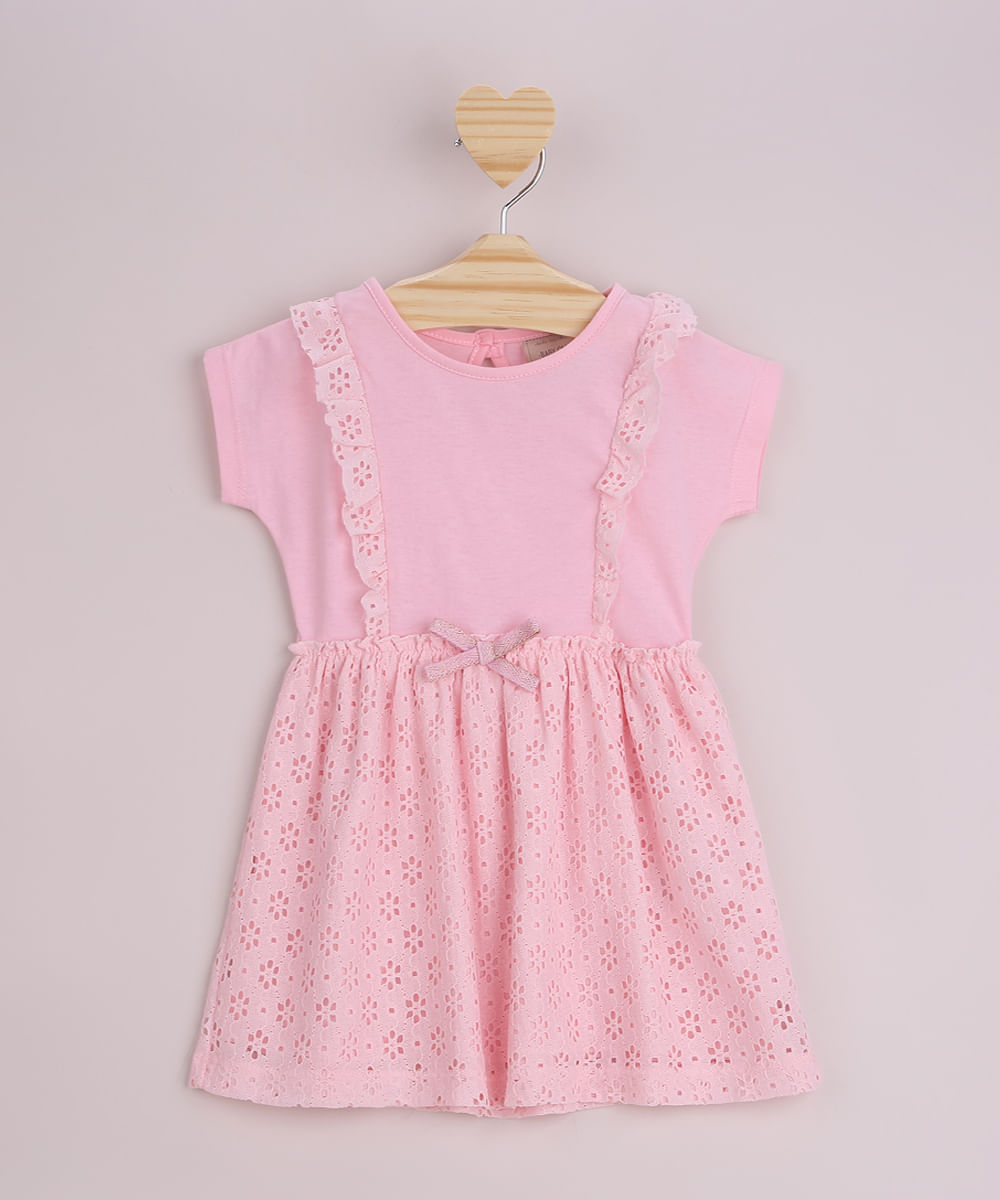 Vestido-Infantil-com-Renda-e-Laco-Manga-Curta-Rosa-Claro-9967901-Rosa_Claro_1