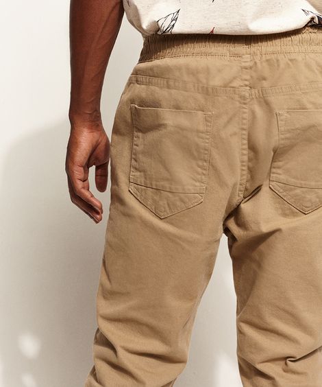 Calça de Sarja Masculina Jogger Slim com Bolsos Kaki