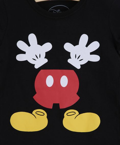 Conjunto Infantil Camiseta Mickey Manga Curta Preta + Bermuda Vermelho