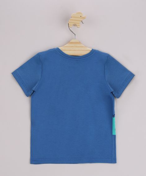 Camiseta Infantil Jacaré "CroCooldile" Manga Curta Azul