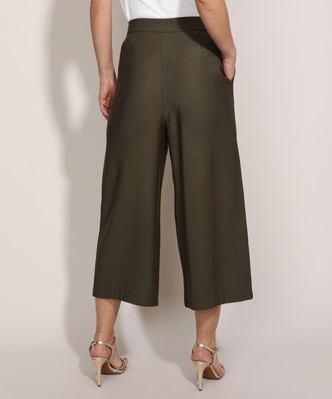 Calça Feminina Pantacourt Cintura Alta com Bolsos Verde Militar