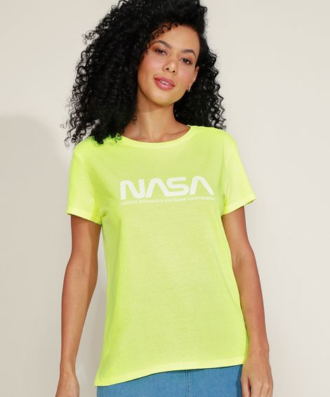 Blusa Feminina Nasa Manga Curta Decote Redondo Verde Neon