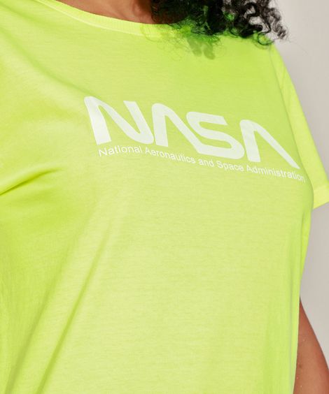 Blusa Feminina Nasa Manga Curta Decote Redondo Verde Neon