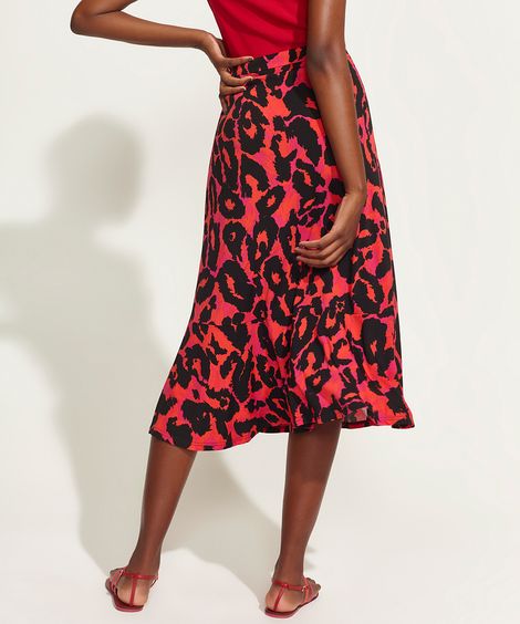 Saia Feminina DVF Midi Estampada Animal Print Onça Rosa