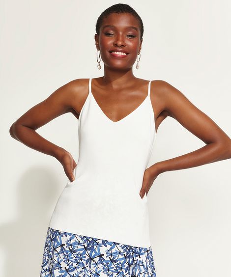Regata Feminina DVF Alça Fina Decote V Off White