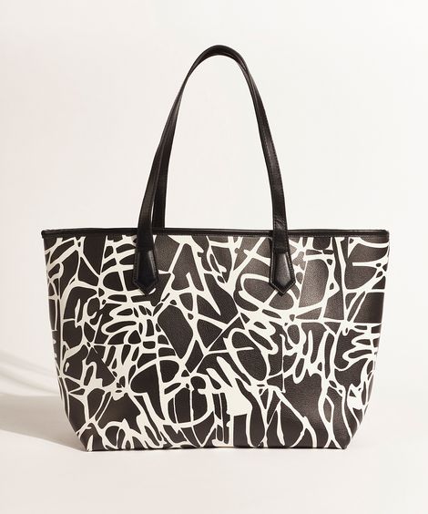 Bolsa Feminina DVF Shopper Grande Estampada Assinatura com Carteira Preta