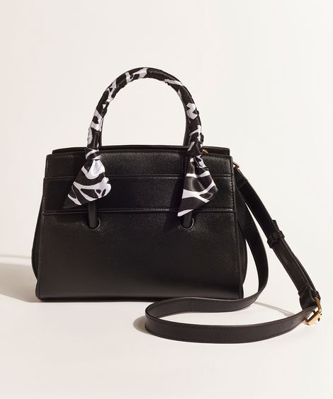 Bolsa Feminina DVF Tote Média com Lenço Estampado e Alça Transversal Removível Preta
