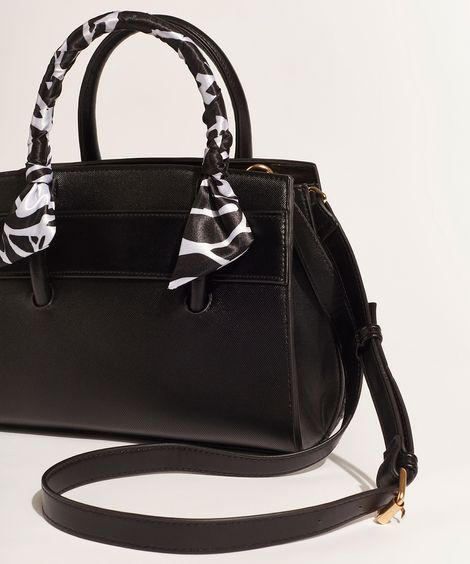 Bolsa Feminina DVF Tote Média com Lenço Estampado e Alça Transversal Removível Preta