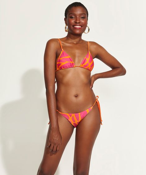 Biquíni Calcinha DVF Tanga Estampado Assinatura com Amarração e Proteção UV50+ Rosa
