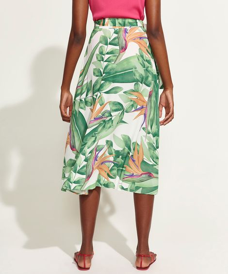 Saia Feminina DVF Midi Envelope Estampada de Folhagem Off White