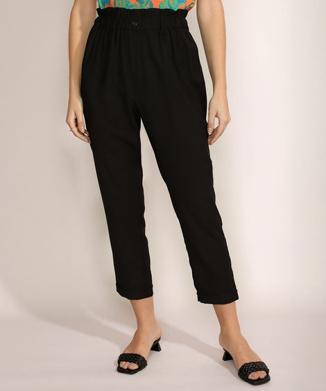 Calça Feminina Clochard com Passantes Cós com Elástico Preta