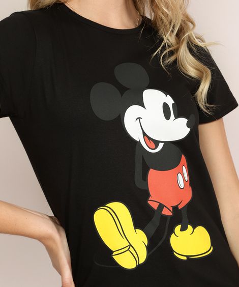 Blusa Feminina Mickey  Manga Curta Decote Redondo Preta