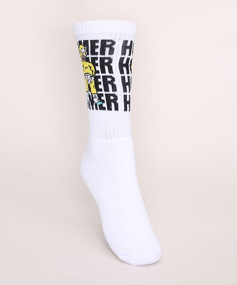 Meia Masculina Cano Alto Divertida Homer Simpson Branca