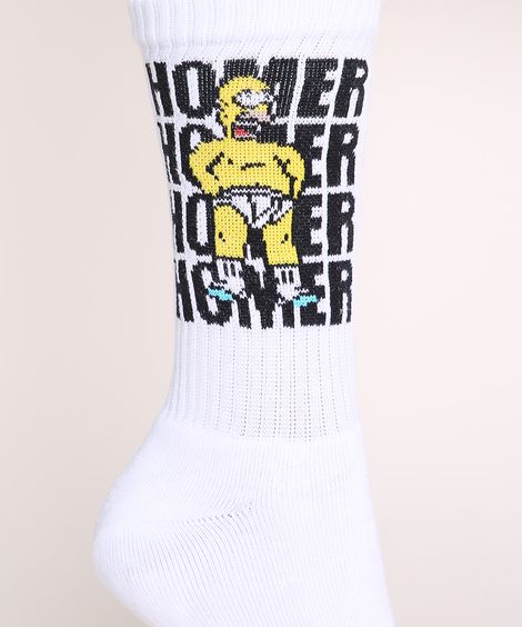 Meia Masculina Cano Alto Divertida Homer Simpson Branca