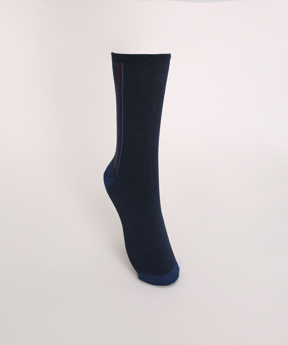 Meia Masculina Lupo Cano Alto com Listras Azul Marinho Menor preço em Meia Masculina Lupo Cano Alto com Listras Azul Marinho