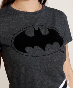 Blusa Feminina Batman Manga Curta Decote Redondo Chumbo