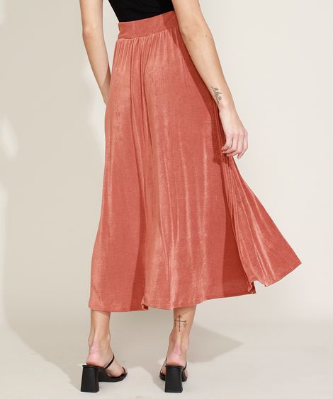 Saia Feminina Midi com Cinto Cobre