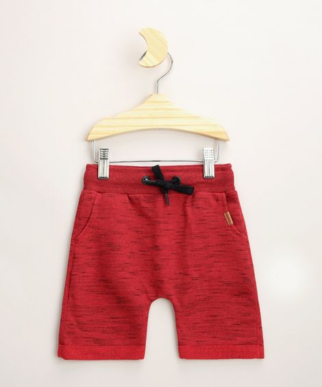 Bermuda de Moletom Infantil Básica com Cordão e Bolsos Vermelha