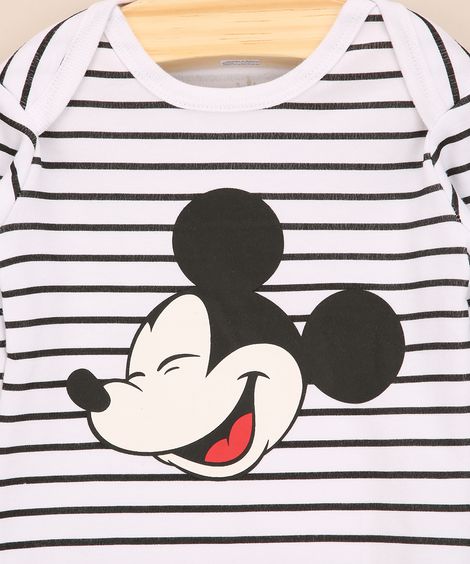 Body Infantil Listrado Mickey Manga Longa Off White